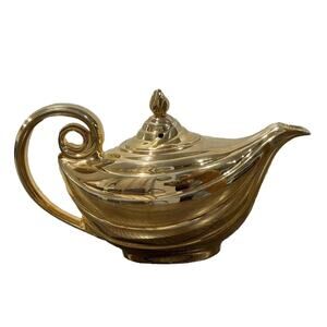 1950’s Golden Glo HALL Aladdin Teapot w Lid 22K Gold Porcelain See Pics For Wear